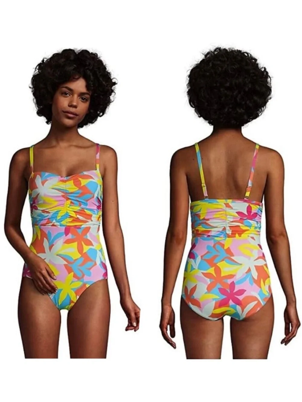 Lands End Sweetheart One Piece Swimsuit Adjustable Straps Floral Print Size 16‎